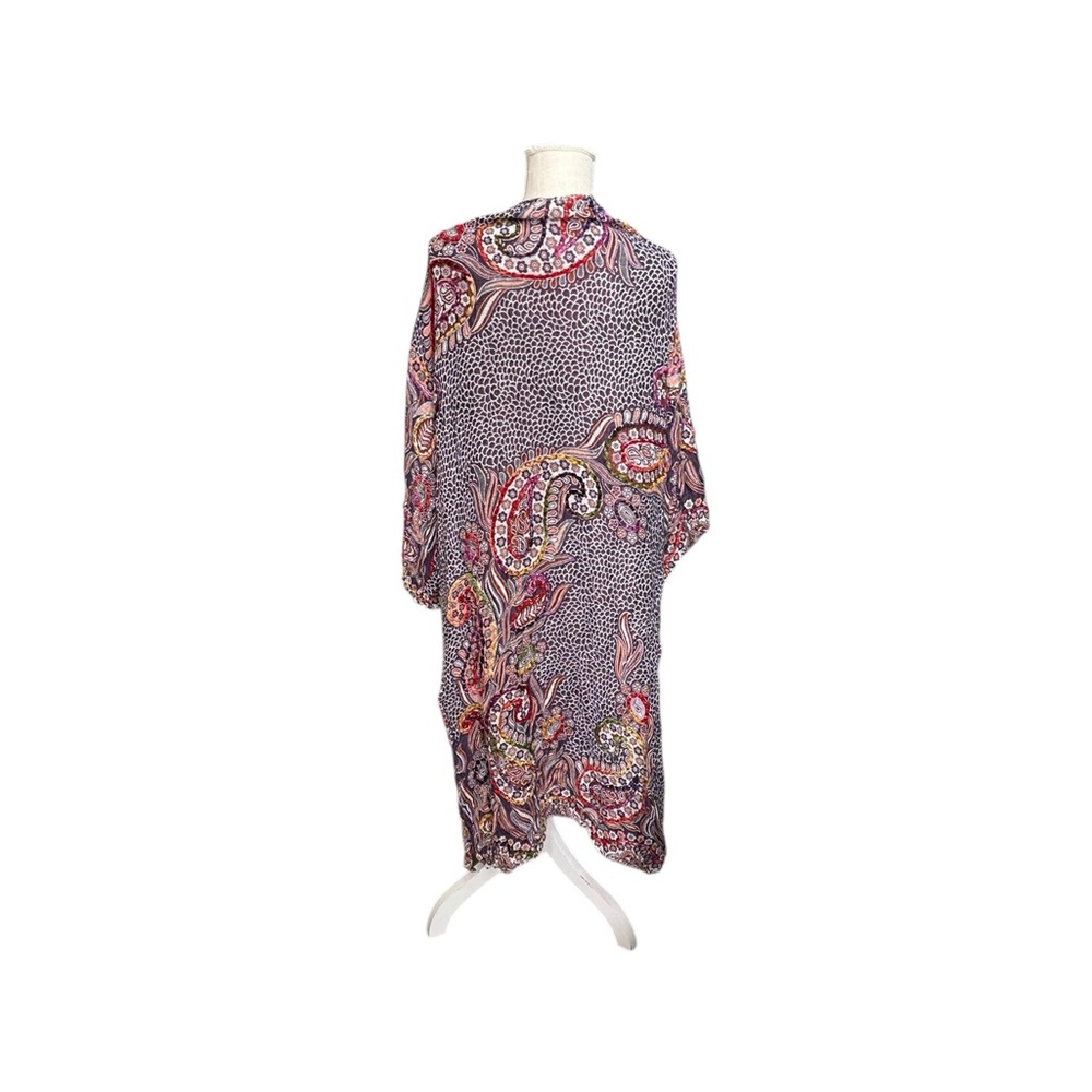 Raj Paisley Embroider Whimsy Womens OS Short Sleeve Duster Topper Cardigan Boho - Picture 7 of 14